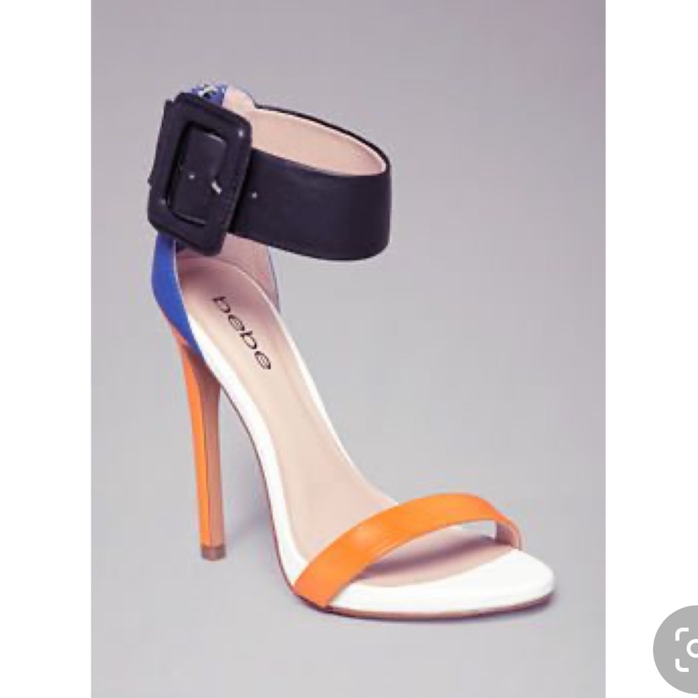 NEW BEBE KELLEN BLUE ORANGE COLORBLOCK SANDALS 8